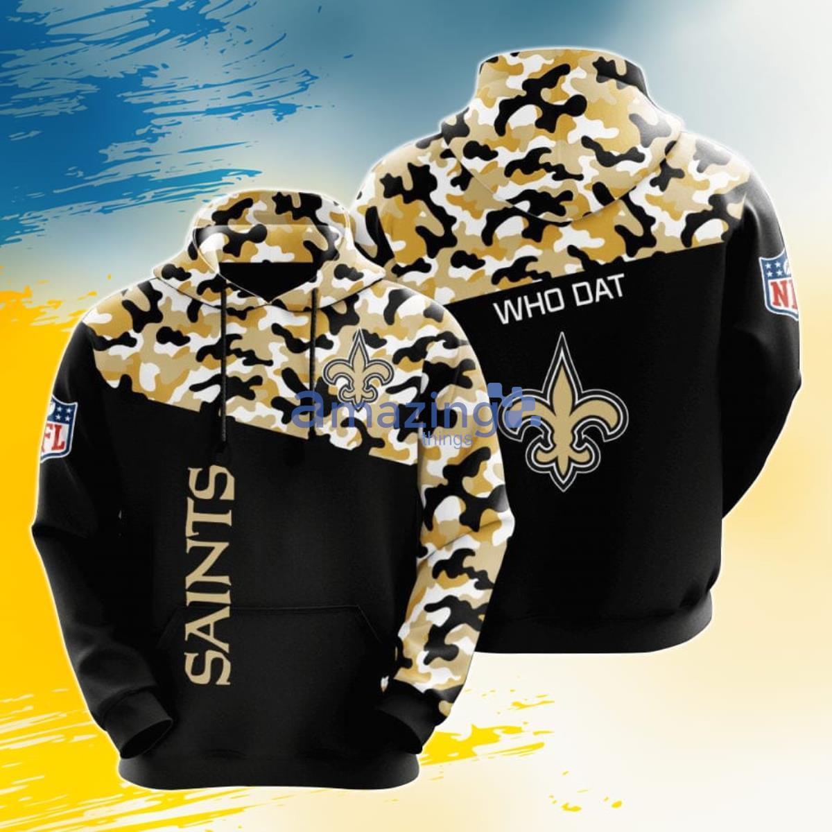 NFL New Orleans Saints Black Old Gold Camo 3D Pullover Hoodie For Fans