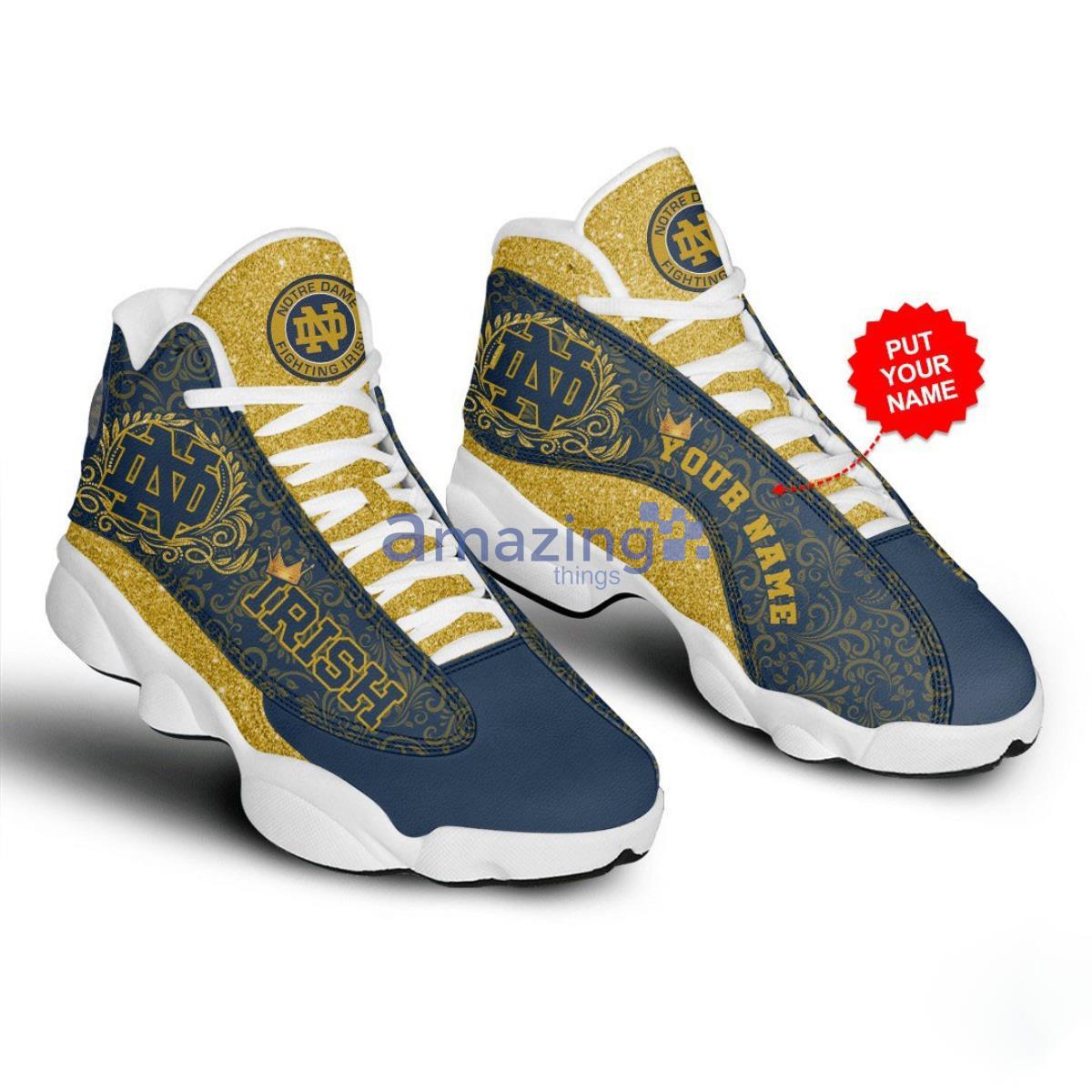 Notre Dame Fighting Irish Glitter Football Team Air Jordan 13 Custom Name Shoes Product Photo 2