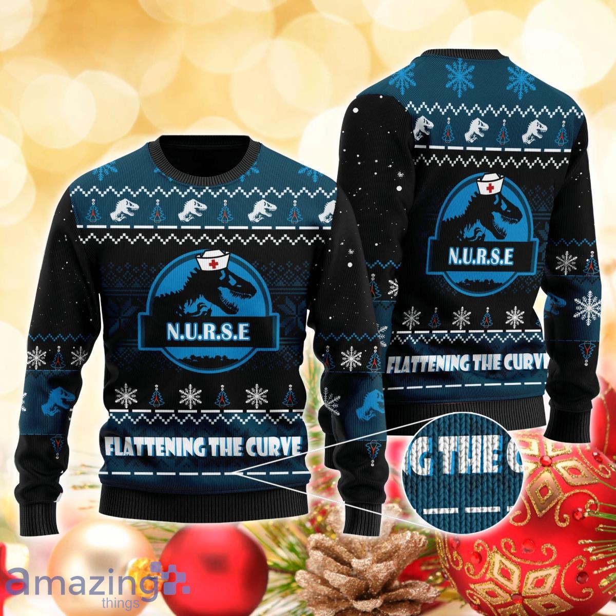 Nurse Dinosaur 3D Sweater Ugly Christmas Sweater For Men Women Product Photo 1