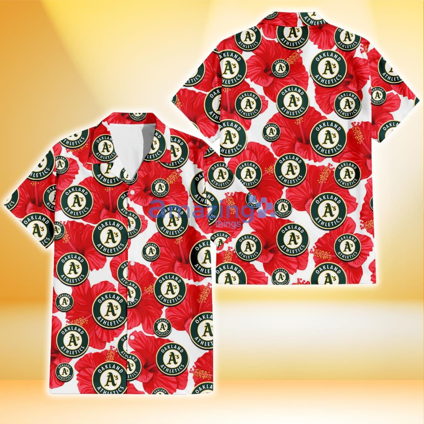 Oakland Athletics Tropical Leaf And Red Hibiscus Pattern 3D Hawaiian Shirt  Summer GGift For Men And Women - Freedomdesign