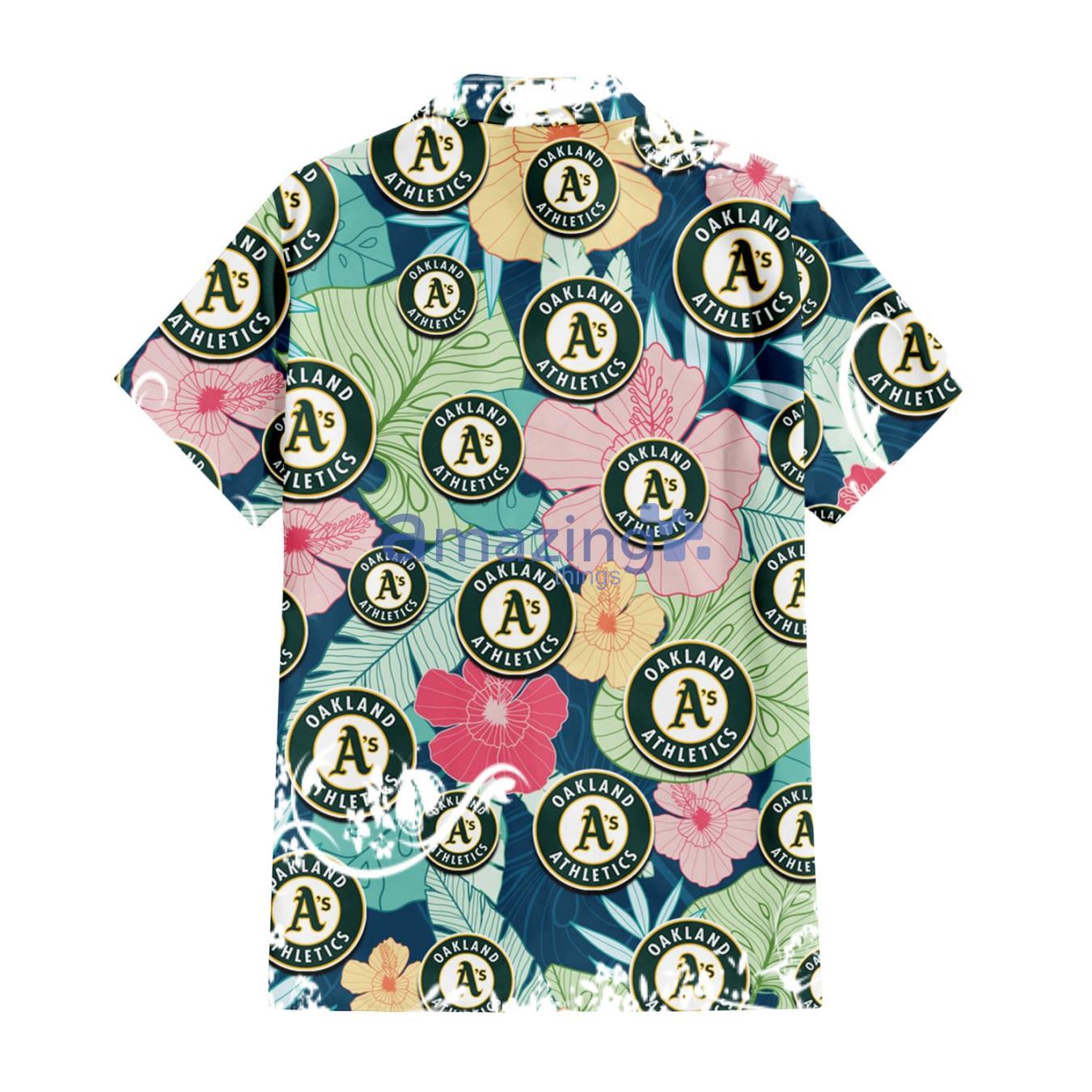 Oakland Athletics Colorful Sketch Hibiscus Dark Green Background 3D Hawaiian Shirt Gift For Fans image Oakland Athletics Colorful Sketch Hibiscus Dark Green Background 3D Hawaiian Shirt Gift For Fans Product Photo 3