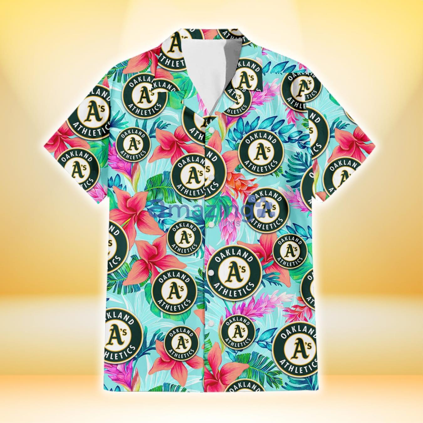 Oakland Athletics Coral Porcelain Flower Violet Orchid Light Blue Background 3D Hawaiian Shirt Gift For Fans Product Photo 2