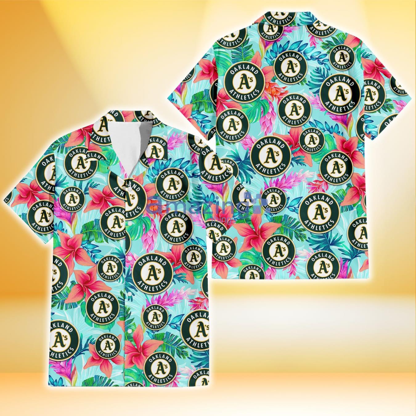 Oakland Athletics Coral Porcelain Flower Violet Orchid Light Blue Background 3D Hawaiian Shirt Gift For Fans Product Photo 1