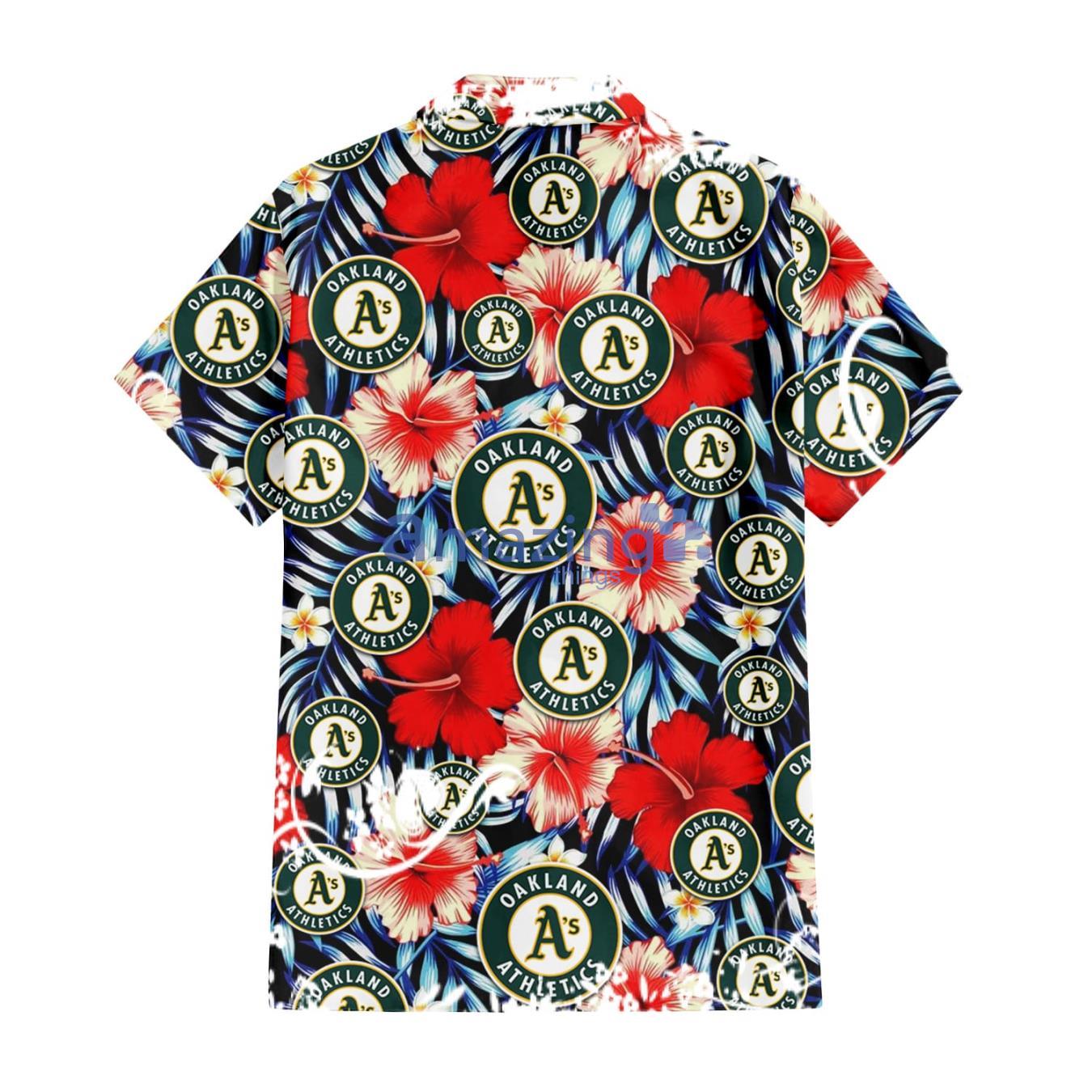 Oakland Athletics Red Hibiscus Dark Gray Background 3D Hawaiian Shirt Gift  For Fans