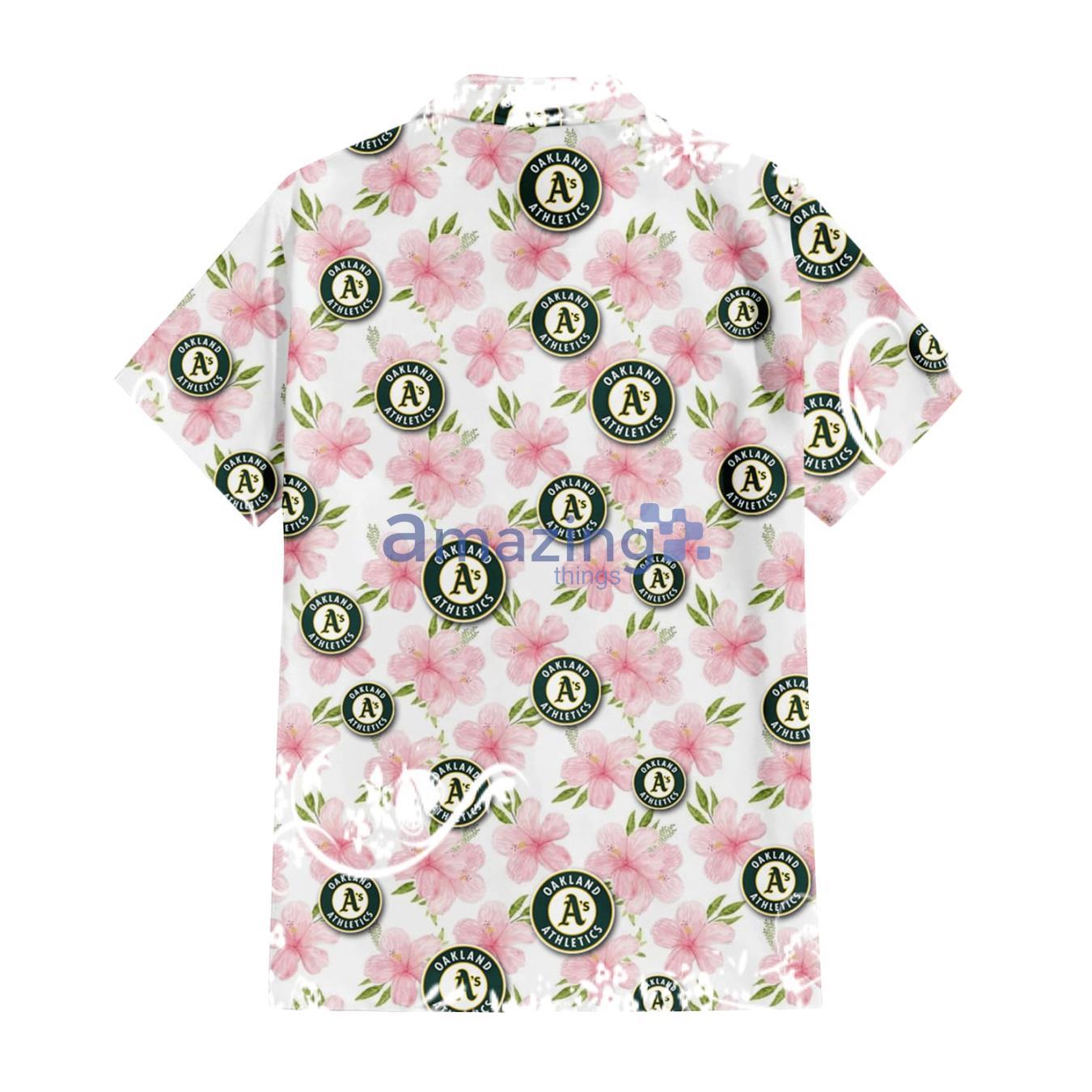 Oakland Athletics Light Pink Hibiscus White Background 3D Hawaiian Shirt Gift For Fans image Oakland Athletics Light Pink Hibiscus White Background 3D Hawaiian Shirt Gift For Fans Product Photo 3