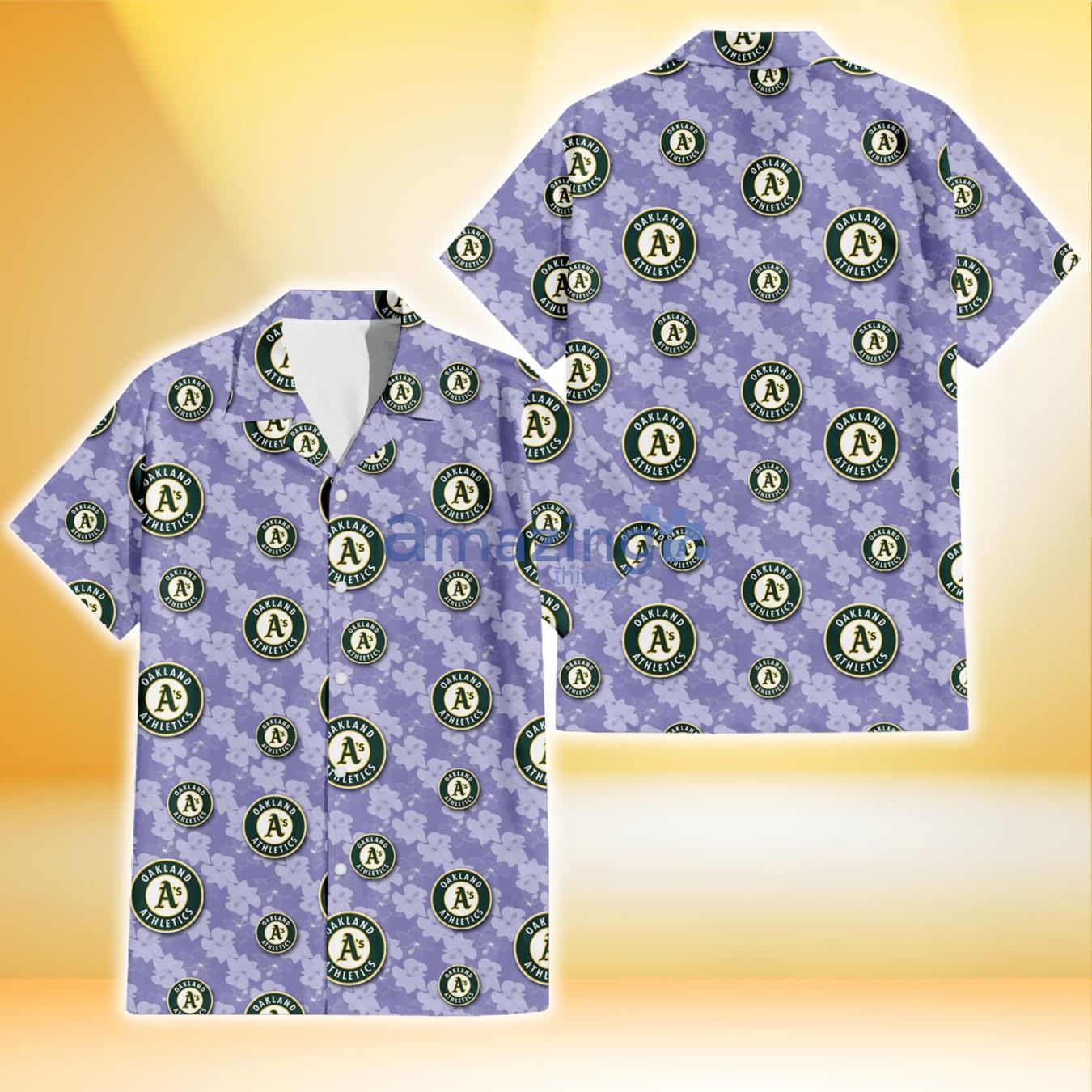 Oakland Athletics Light Purple Hibiscus Pattern Stripe Powder Purple 3D Hawaiian Shirt Gift For Fans Product Photo 1