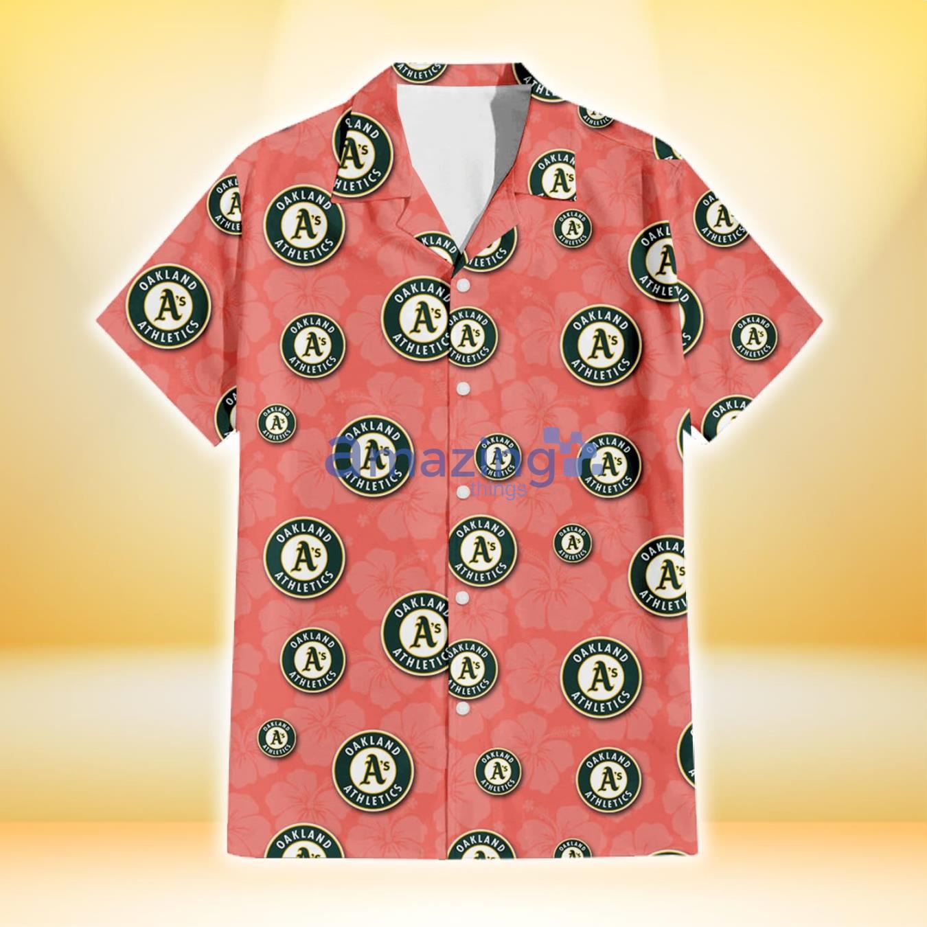 Oakland Athletics Peach Puff Hibiscus Tomato Orange Background 3D Hawaiian Shirt Gift For Fans Product Photo 2