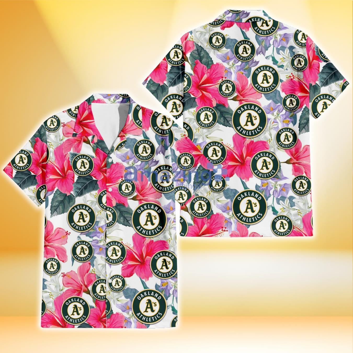 Oakland Athletics Pink Hibiscus White Orchid White Background 3D Hawaiian Shirt Gift For Fans Product Photo 1