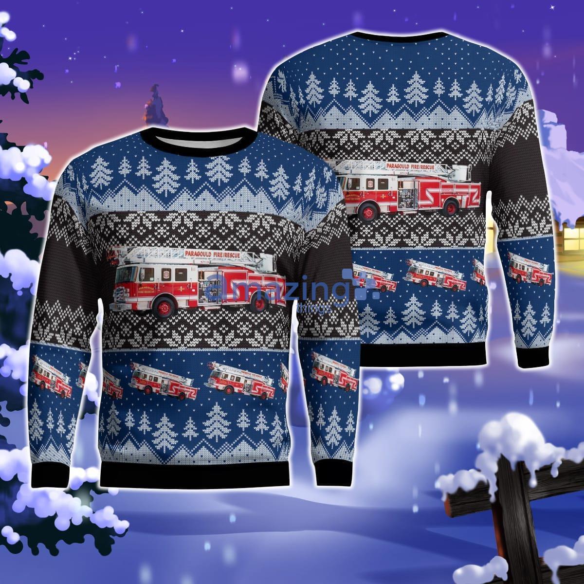 Paragould, Arkansas, Paragould Fire Department Christmas AOP Ugly Sweater Product Photo 1 Paragould, Arkansas, Paragould Fire Department Christmas AOP Ugly Sweater Product Photo 1