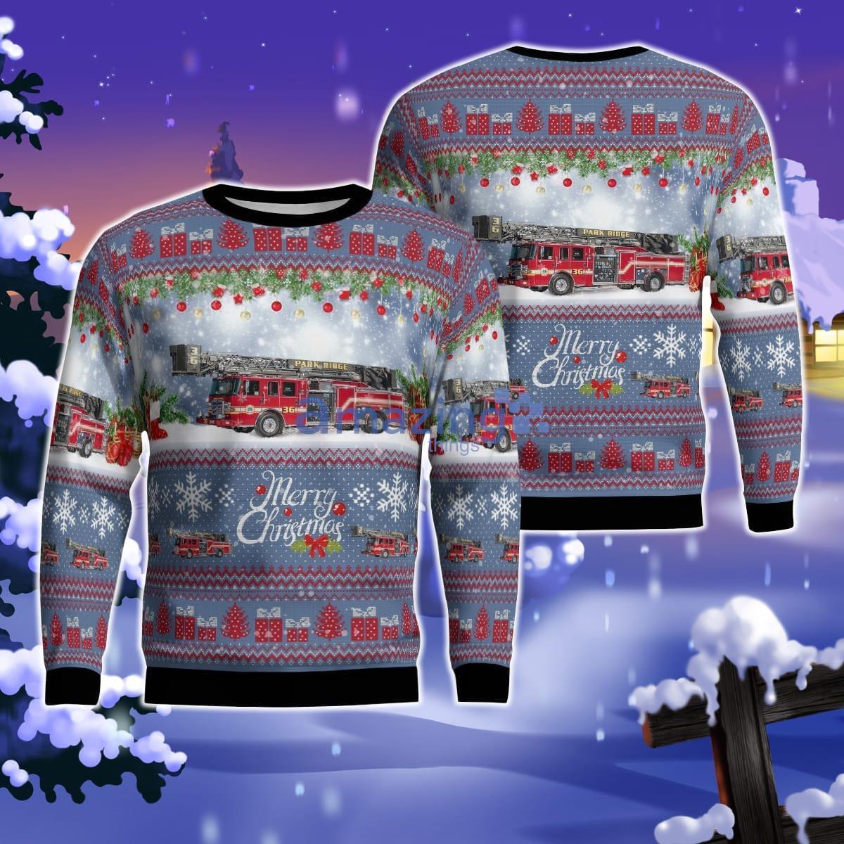 Park Ridge , Illinois, Park Ridge Fire Department Christmas AOP Ugly Sweater Product Photo 1 Park Ridge , Illinois, Park Ridge Fire Department Christmas AOP Ugly Sweater Product Photo 1