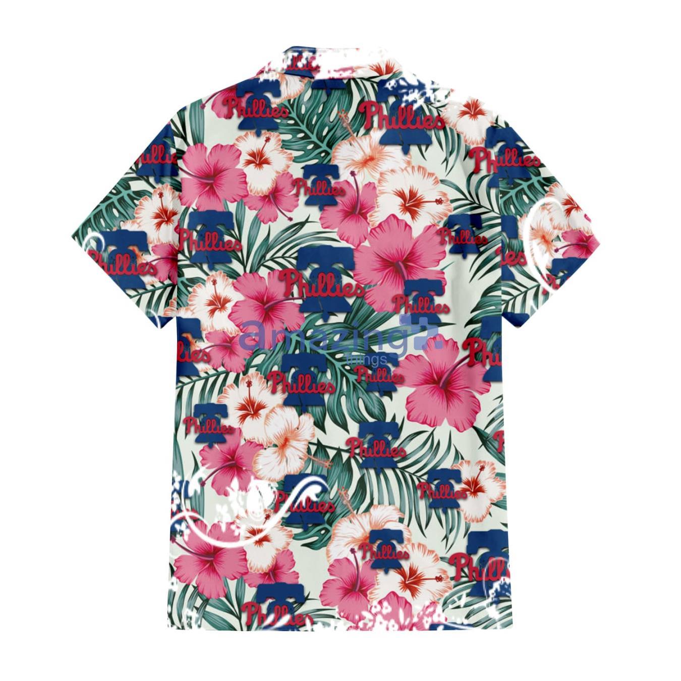 Philadelphia Phillies Coral Pink Hibiscus Green Leaf Beige Background 3D Hawaiian Shirt Gift For Fans image Philadelphia Phillies Coral Pink Hibiscus Green Leaf Beige Background 3D Hawaiian Shirt Gift For Fans Product Photo 3
