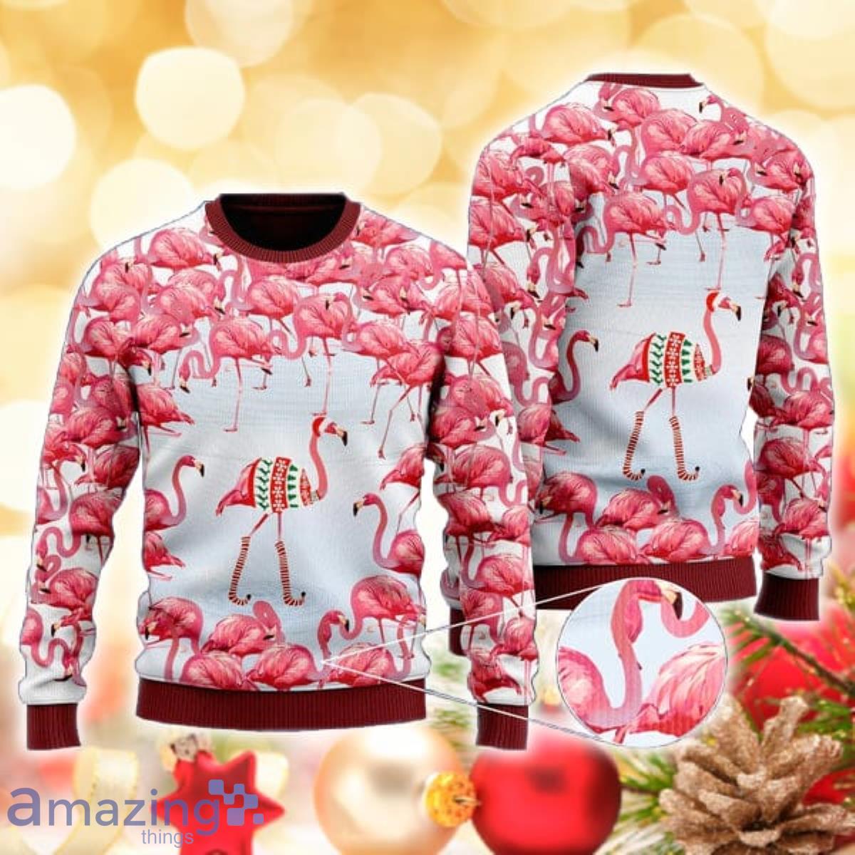 Pink Flamingo Christmas Village 3D Sweater Ugly Christmas Sweater For Men  Women