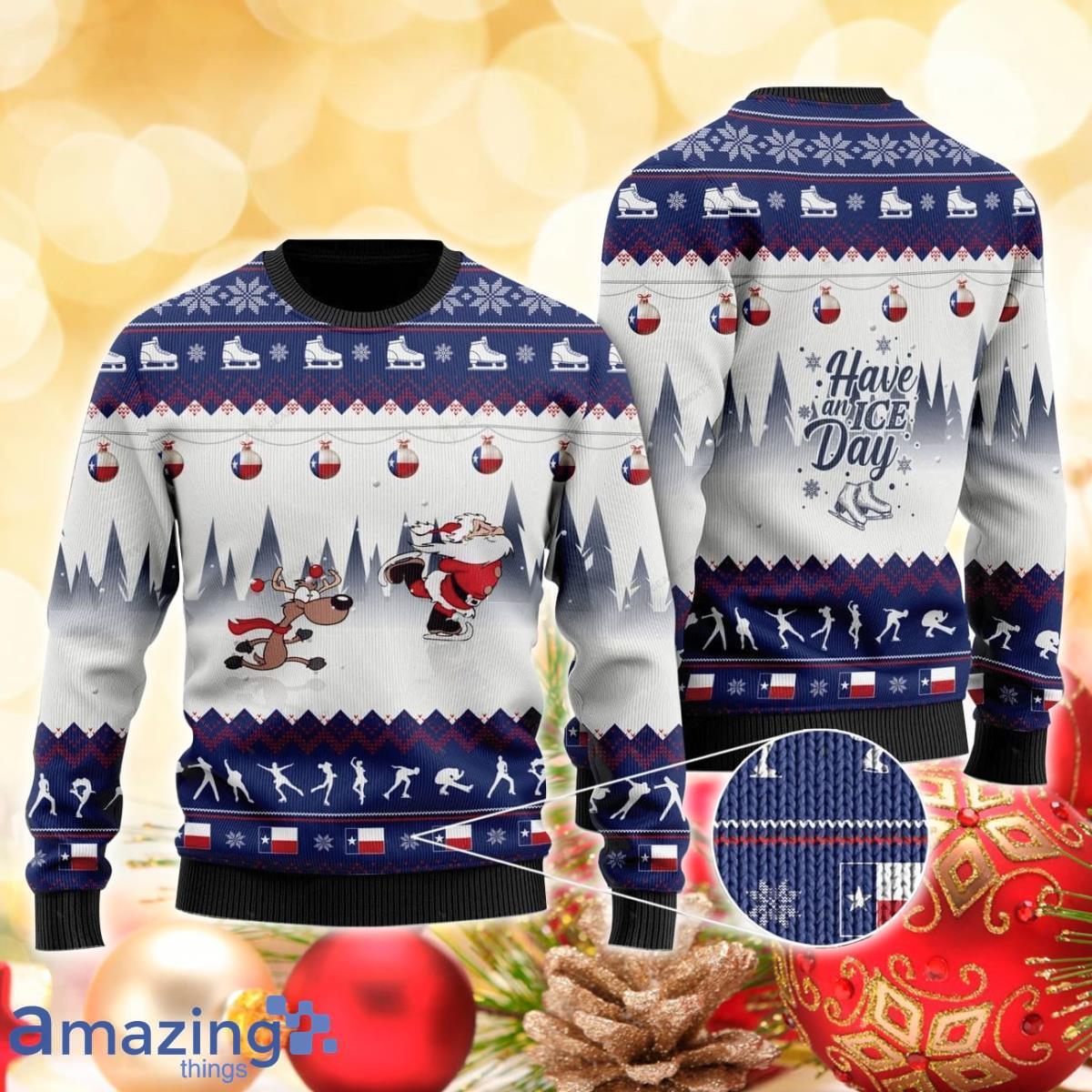 Santa Claus And Reindeer Speed Skating 3D Sweater Ugly Christmas Sweater For Men And Women Product Photo 1