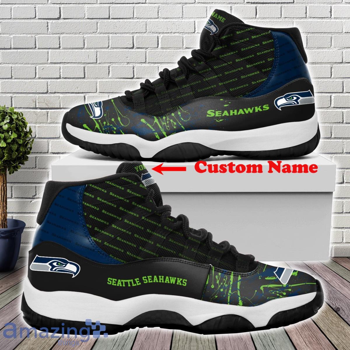 Seattle Seahawks Football Team Air Jordan 11 Custom Name Sneakers For Fans Product Photo 1