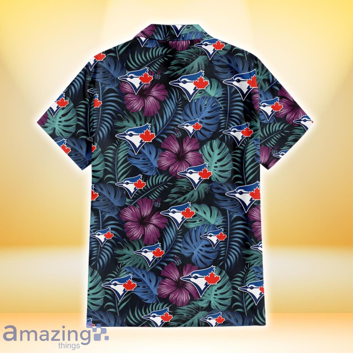 Toronto Blue Jays Violet Red Blue Leaf Black Background 3D Hawaiian Shirt  Gift For Fans