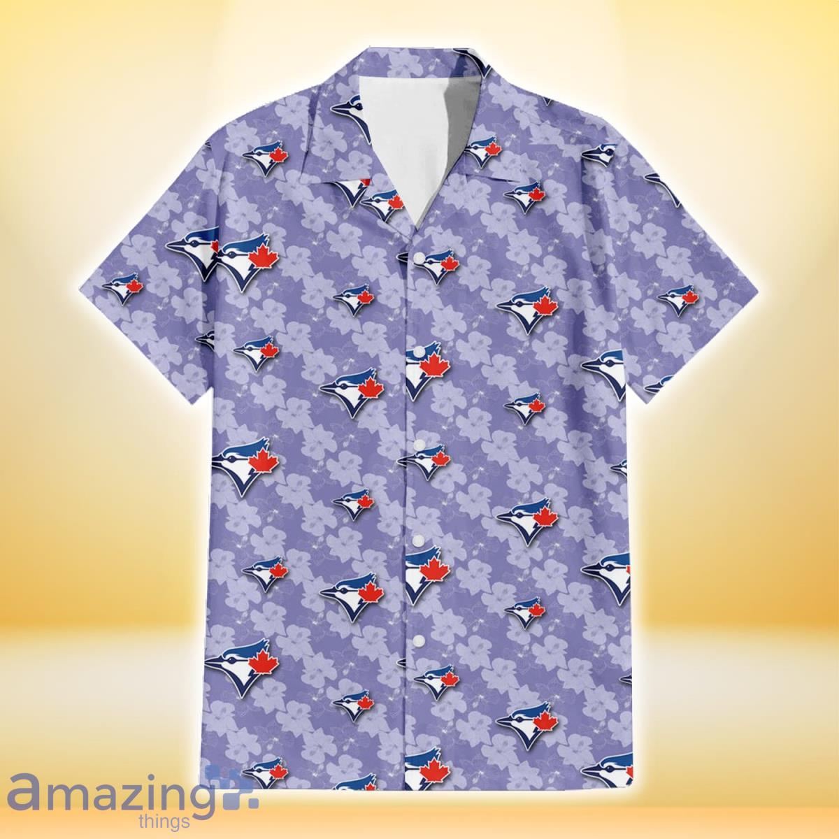 Toronto Blue Jays Light Purple Hibiscus Pattern Stripe Powder Purple 3D  Hawaiian Shirt Gift For Fans