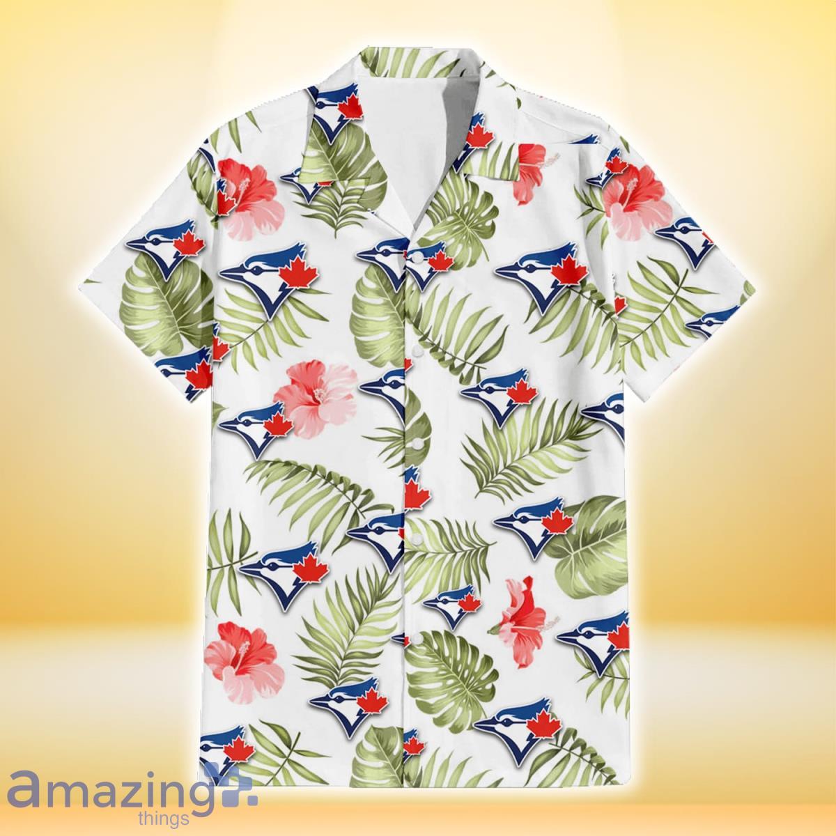 Toronto Blue Jays White Hibiscus Salmon Background 3D Hawaiian