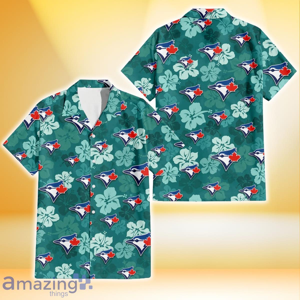 Toronto Blue Jays Light Sea Green Hibiscus Green Background 3D Hawaiian Shirt Gift For Fans Product Photo 1