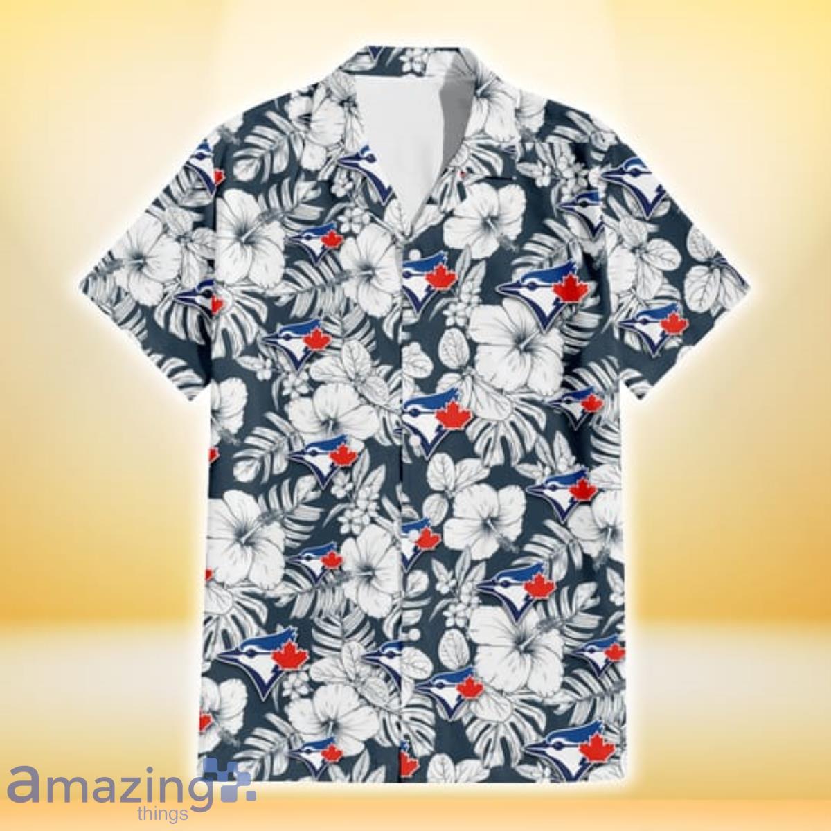 Toronto Blue Jays Sketch Hibiscus Leaf Dark Gray Background 3D Hawaiian Shirt Gift For Fans image Toronto Blue Jays Sketch Hibiscus Leaf Dark Gray Background 3D Hawaiian Shirt Gift For Fans Product Photo 2