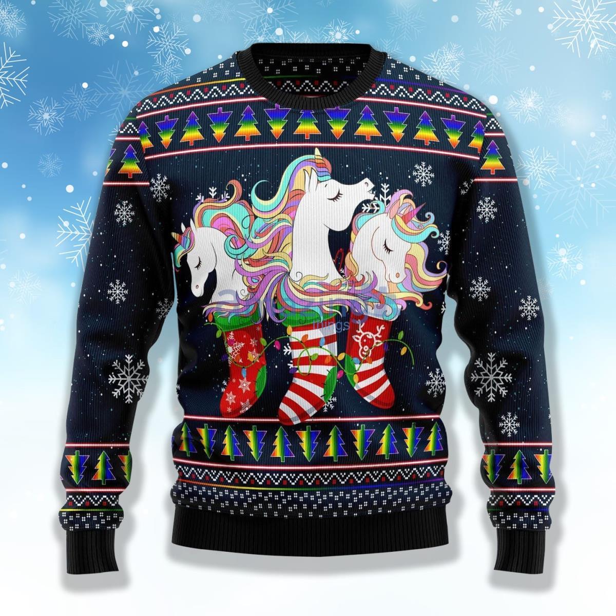 Unicorn Socks Xmas Colorful Ugly Christmas Sweater Product Photo 1