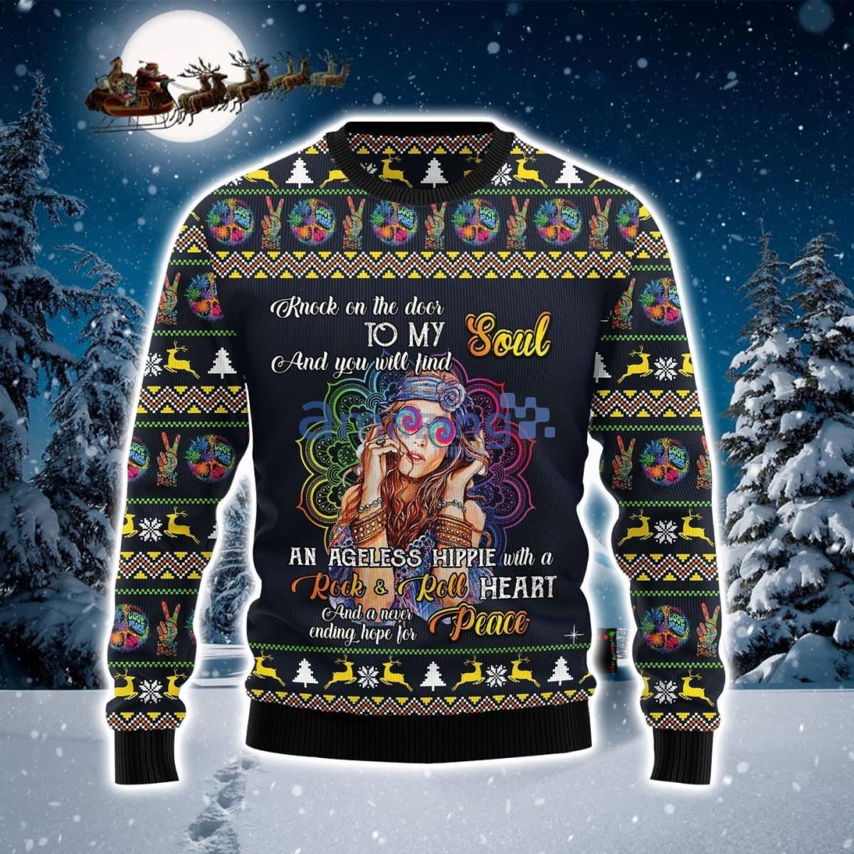 Watercolor Hippie Girl Ugly Christmas Sweater Product Photo 1