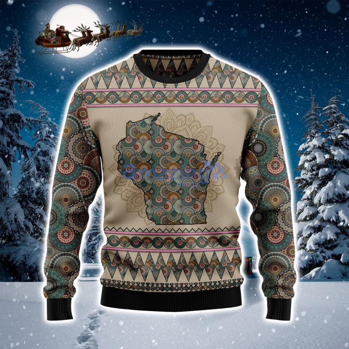 Wisconsin Mandala Ugly Christmas Sweater Product Photo 1