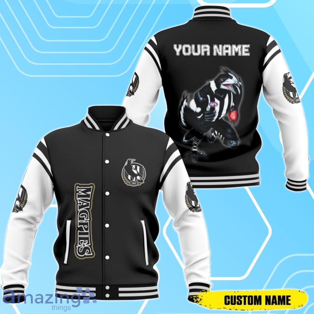 AFL Collingwood Magpies Baseball Jacket Custom Name For Fans Product Photo 1
