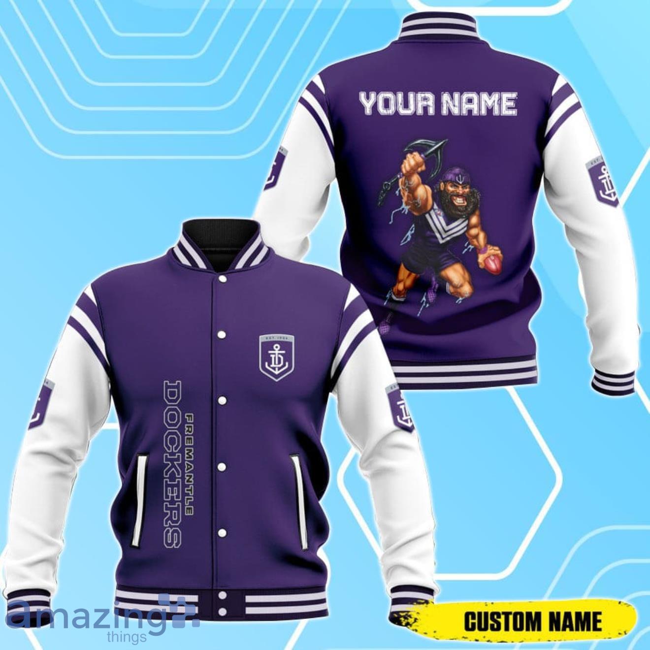 AFL Fremantle Dockers Baseball Jacket Custom Name For Fans Product Photo 1 AFL Fremantle Dockers Baseball Jacket Custom Name For Fans Product Photo 1