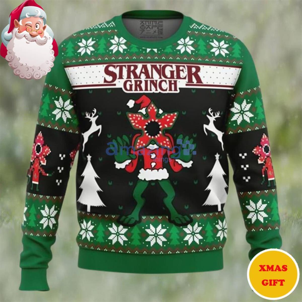 Anime Demogorgon Stranger Grinch Stranger Things Christmas AOP Sweater Product Photo 1