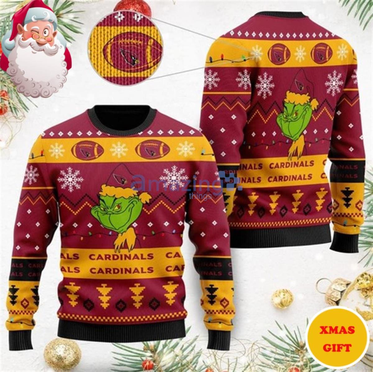 Arizona Cardinals American NFL Team Logo Cute Grinch Christmas AOP Sweater Product Photo 1