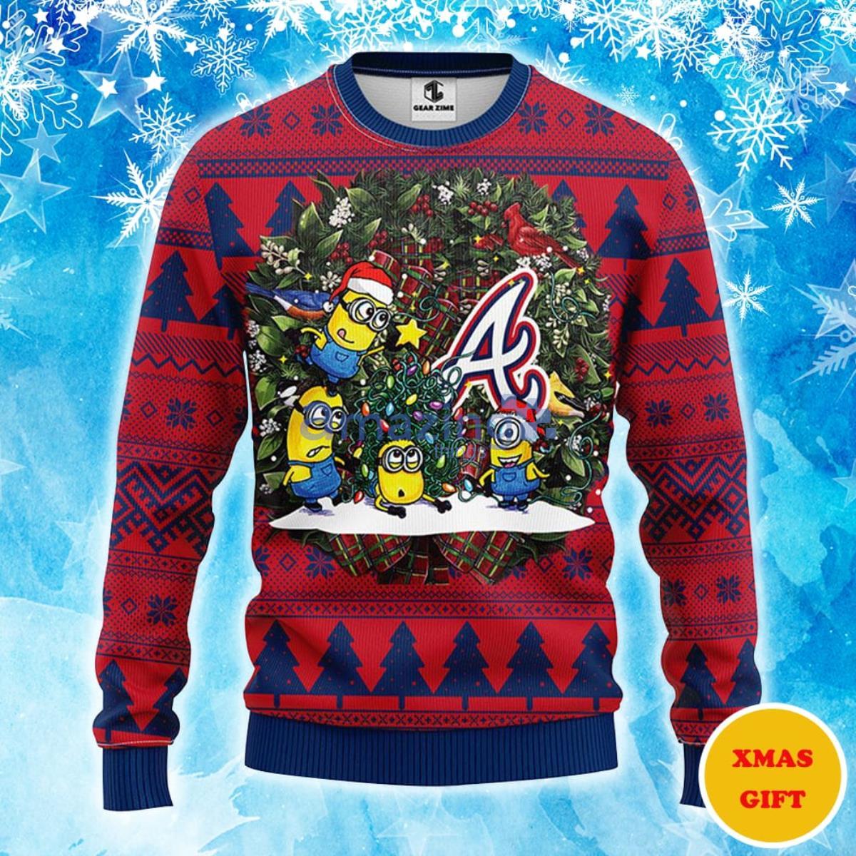 Atlanta Braves Minion Christmas AOP Sweater Product Photo 1