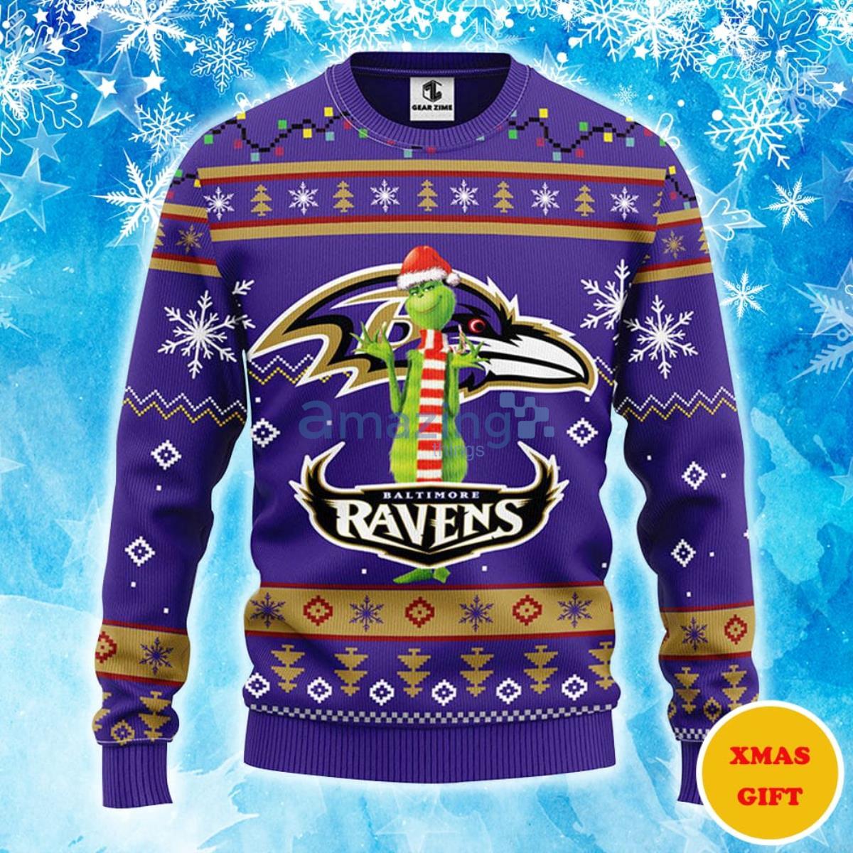 Baltimore Ravens Funny Grinch Christmas AOP Sweater Product Photo 1