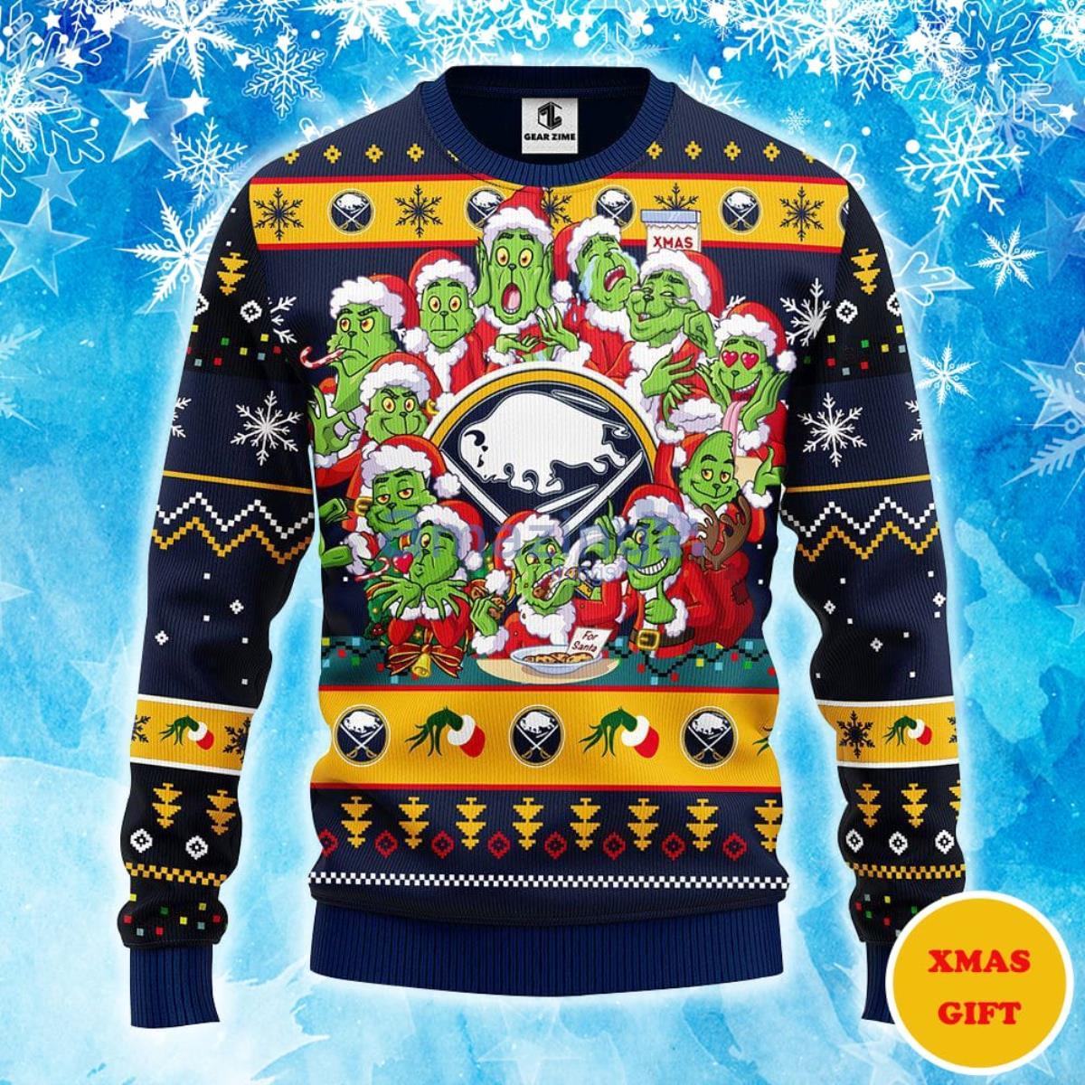 Buffalo Sabres 12 Grinch Xmas Day Christmas AOP Sweater Product Photo 1