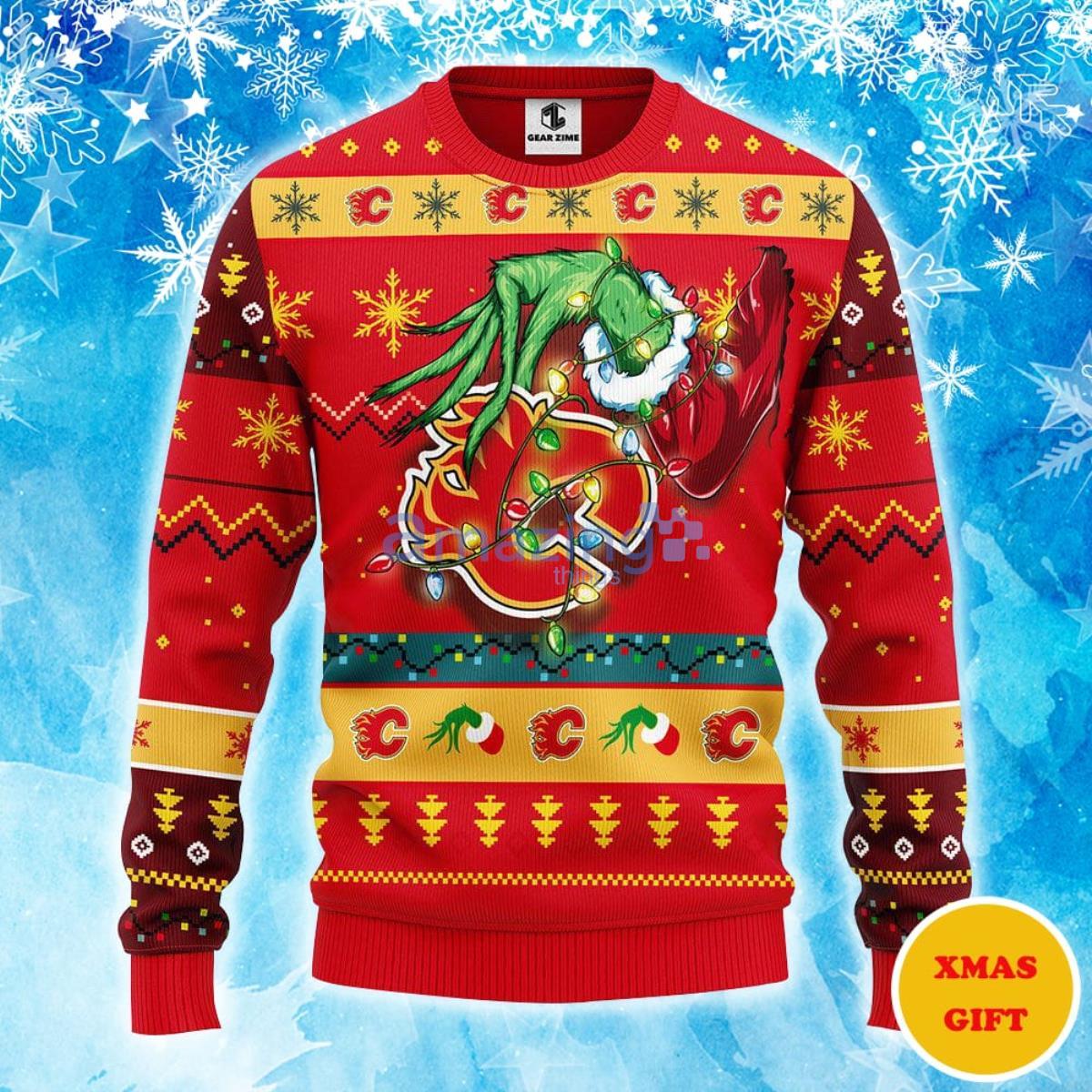 Calgary Flames Grinch Christmas AOP Sweater Product Photo 1