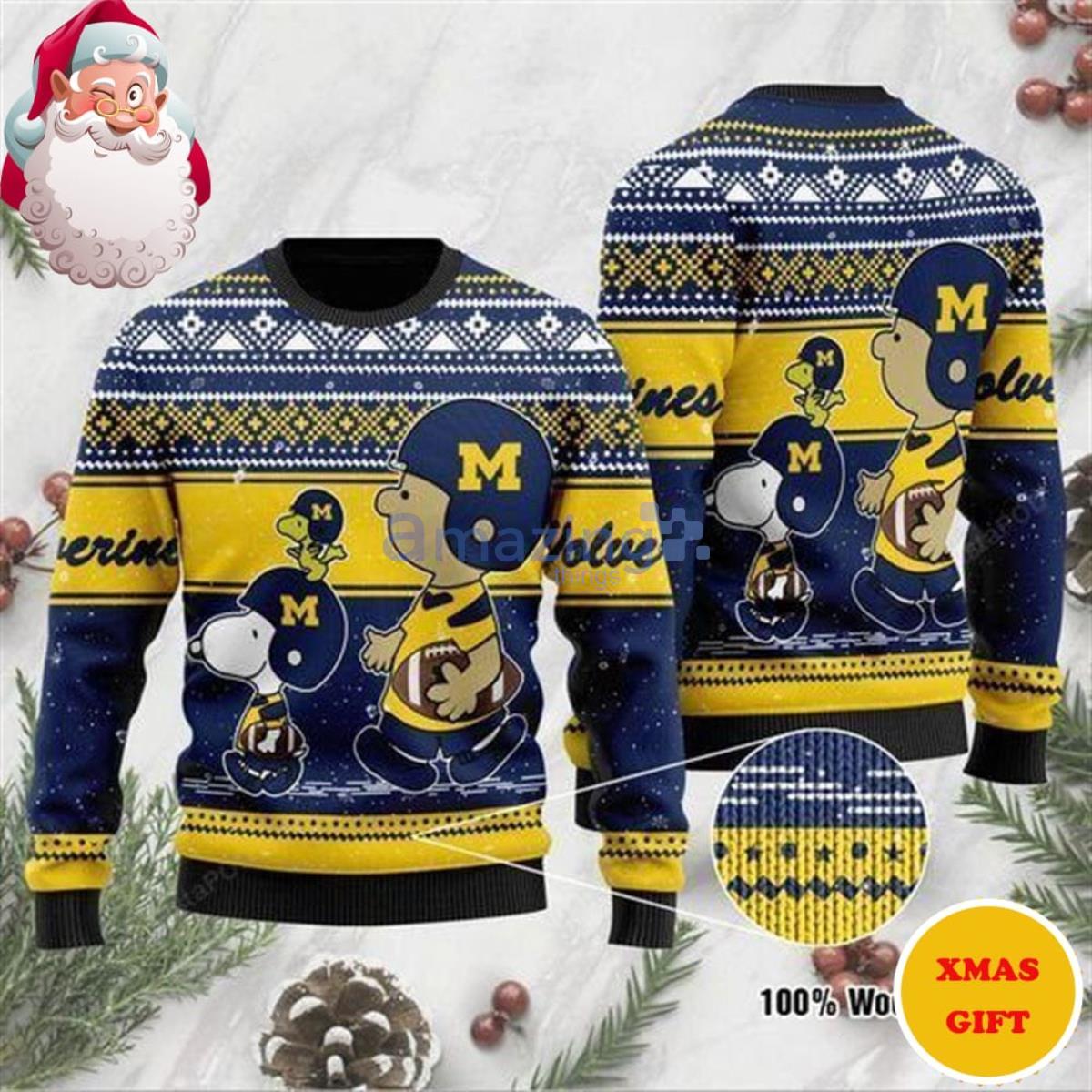 Charlie Brown And Snoopy Michigan Wolverines Christmas AOP Sweater Product Photo 1