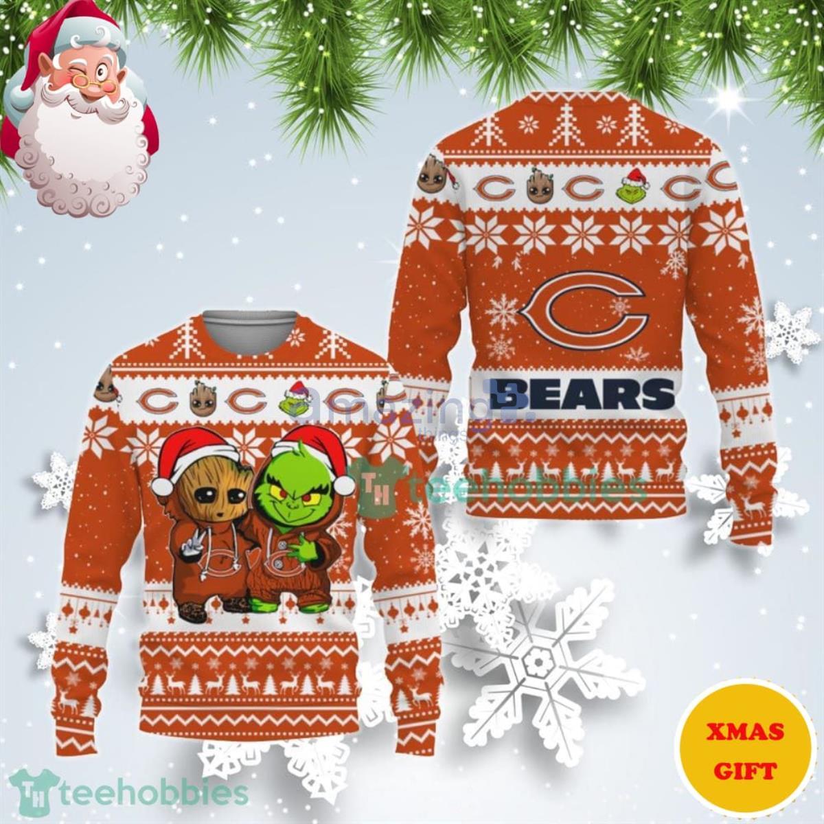 Chicago Bears Baby Groot And Grinch Best Friends Christmas AOP Sweater