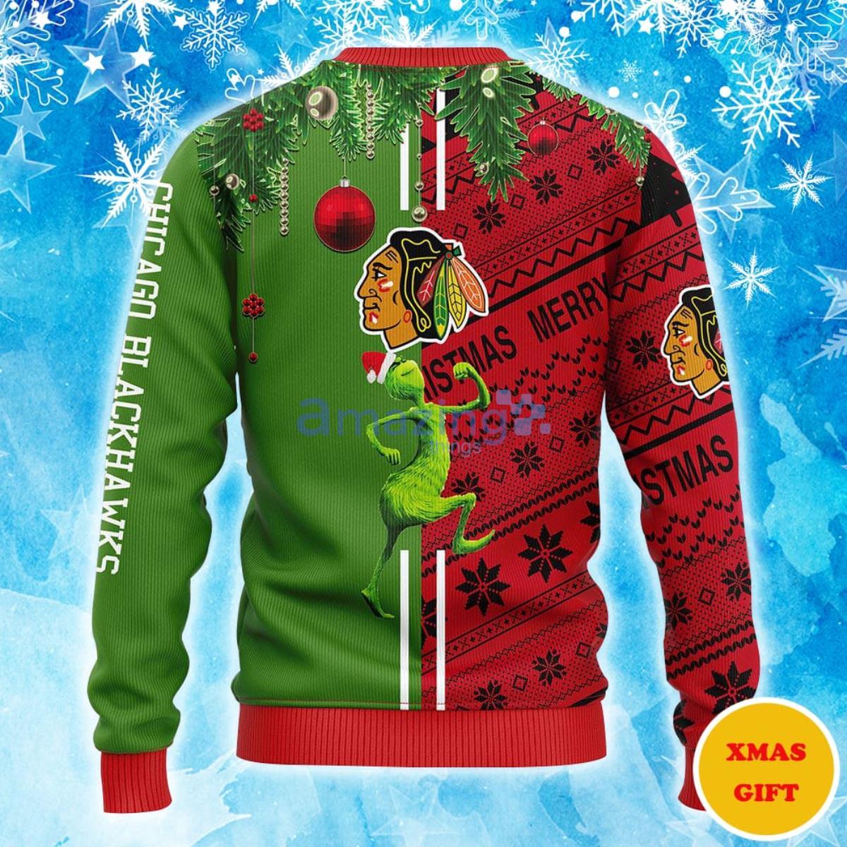 Chicago Blackhawks 12 Grinch Xmas Day Christmas AOP Sweater