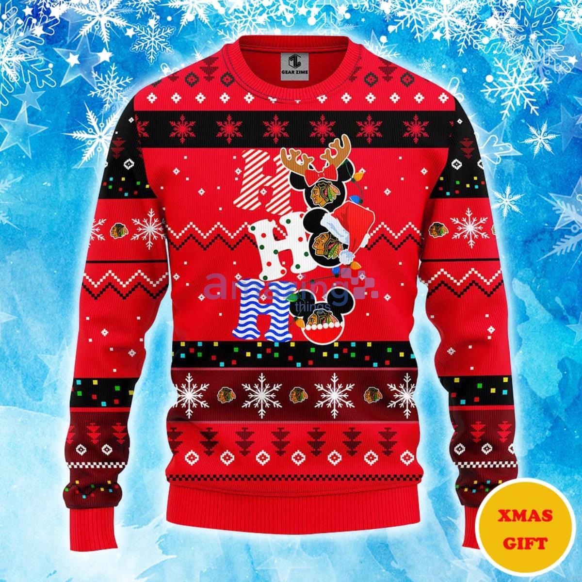 Chicago Blackhawks Hohoho Mickey Christmas AOP Sweater Product Photo 1
