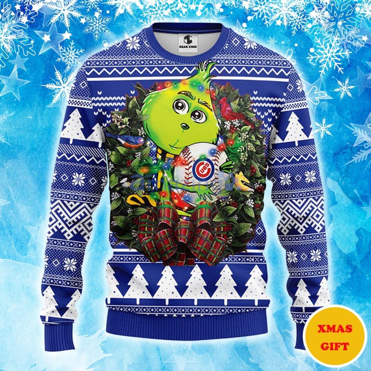 Chicago Cubs Grinch Hug Christmas AOP Sweater