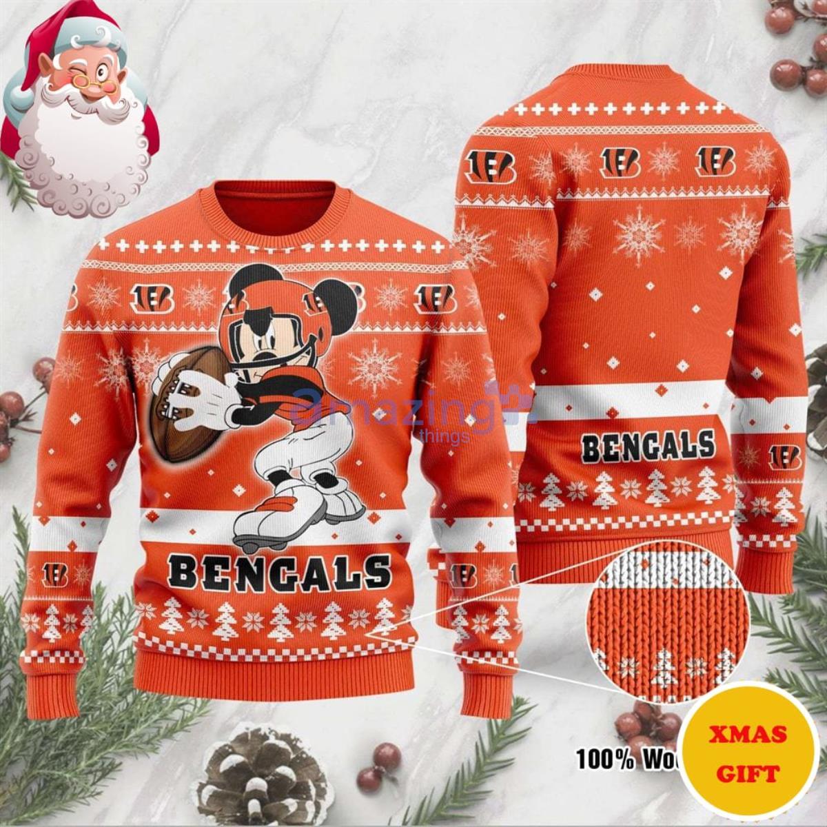 Cincinnati Bengals Funny Mickey Mouse NFL Christmas AOP Sweater Product Photo 1