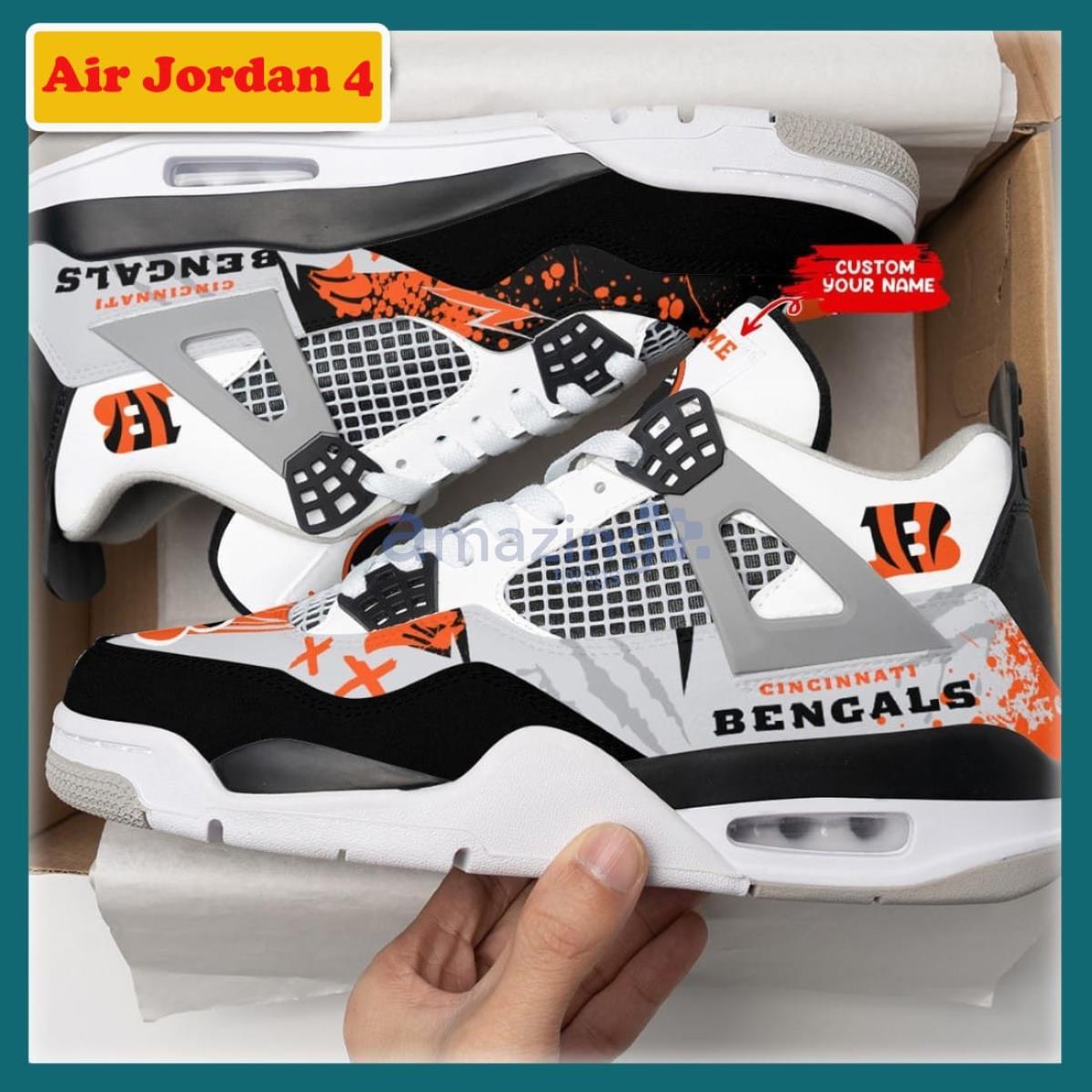 Cincinnati Bengals Ink Splash Air Jordan 4 Custom Name Shoes