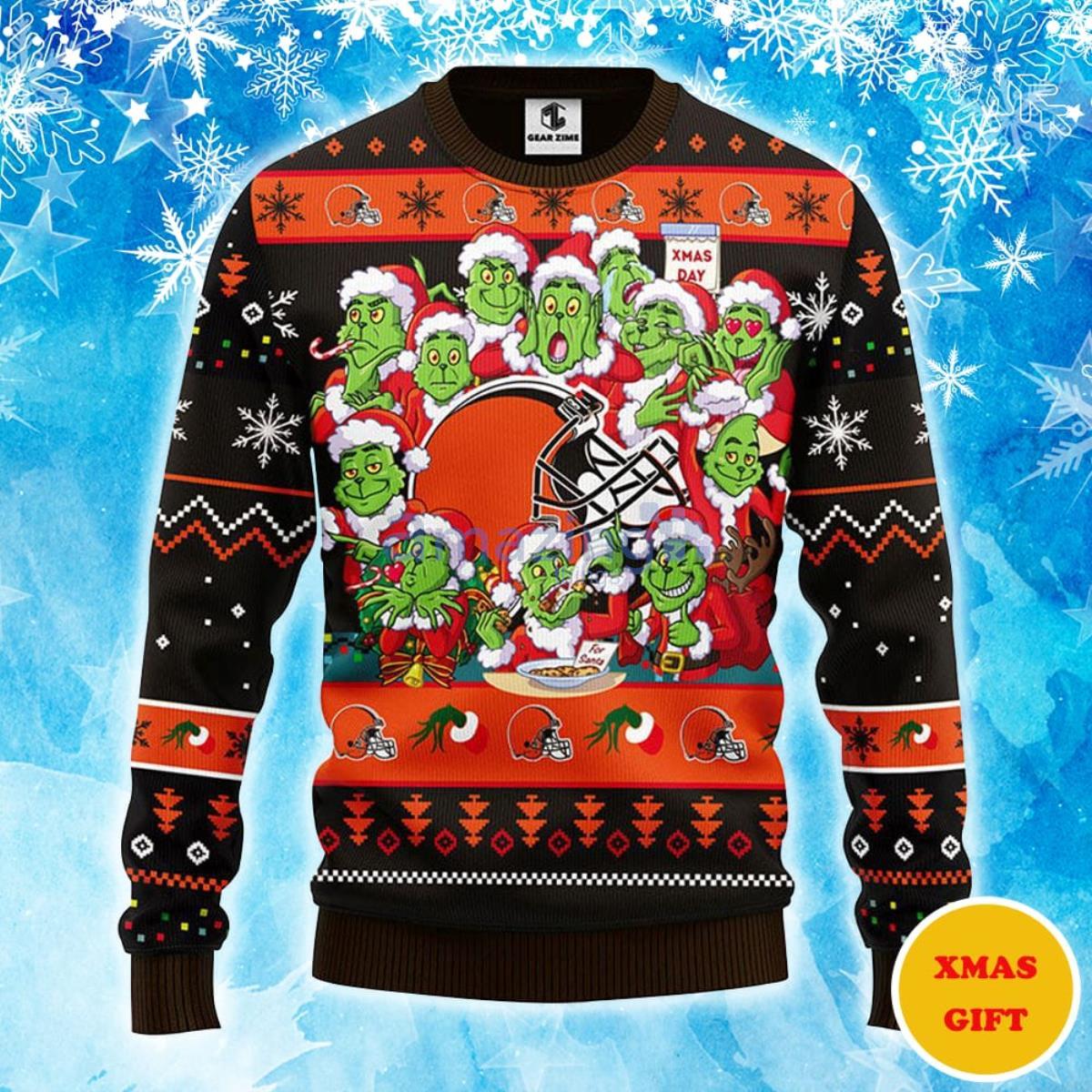 Cleveland Browns 12 Grinch Xmas Day Christmas AOP Sweater