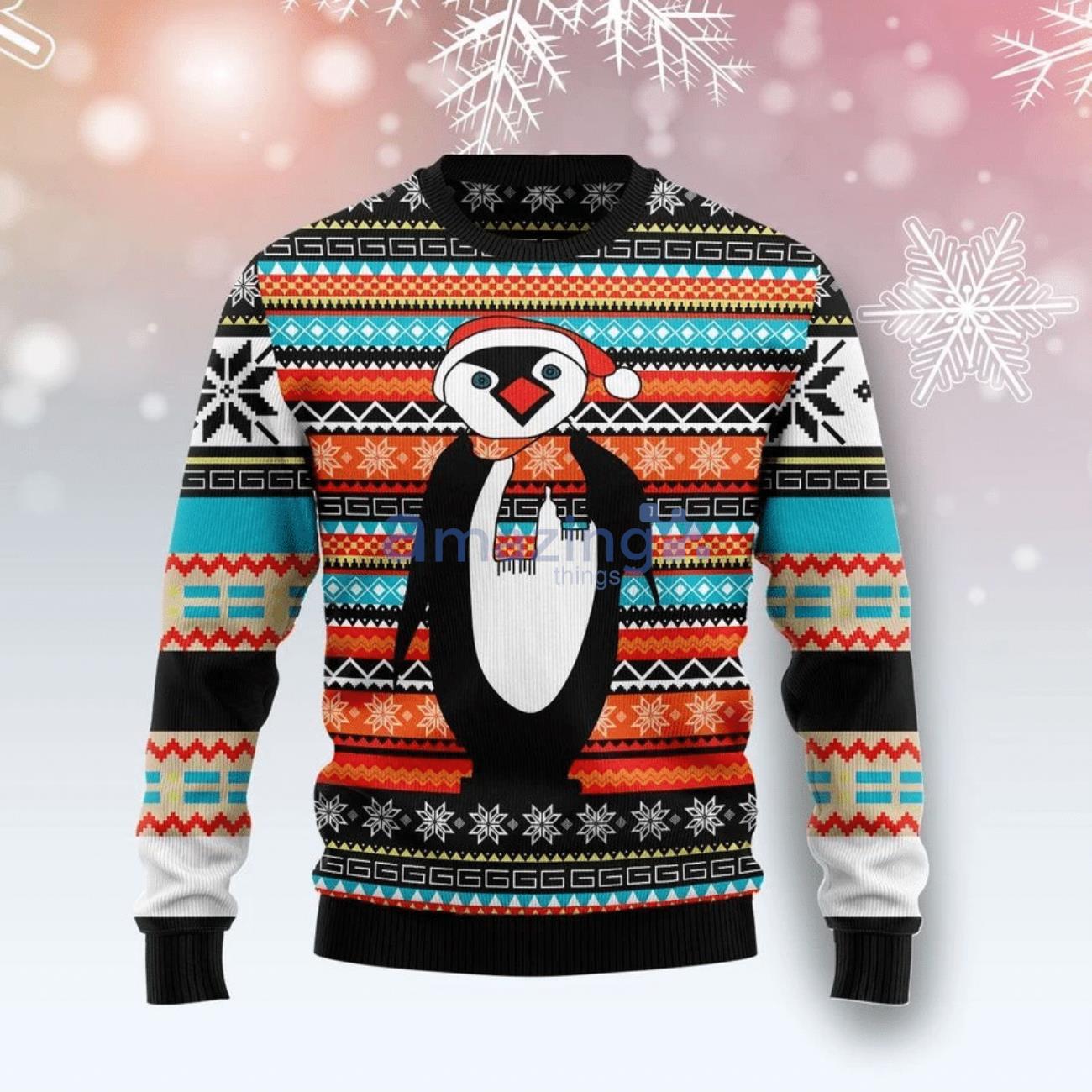 Colorful Pattern Penguin Ugly Sweater For Christmas Product Photo 1