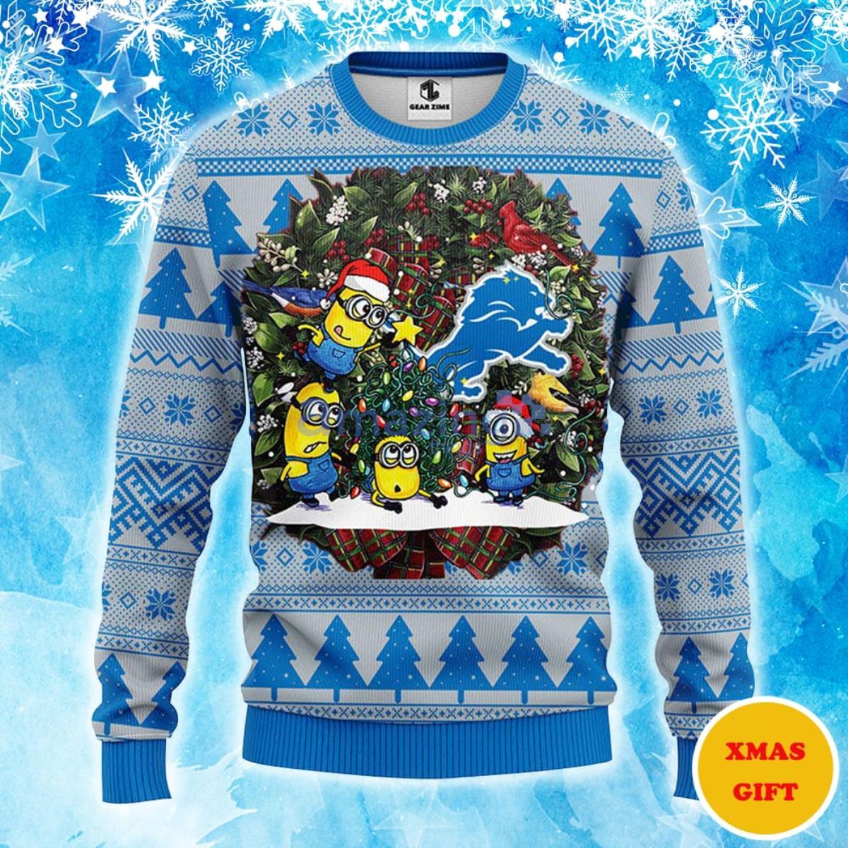 Detroit Lions Minion Christmas AOP Sweater Product Photo 1