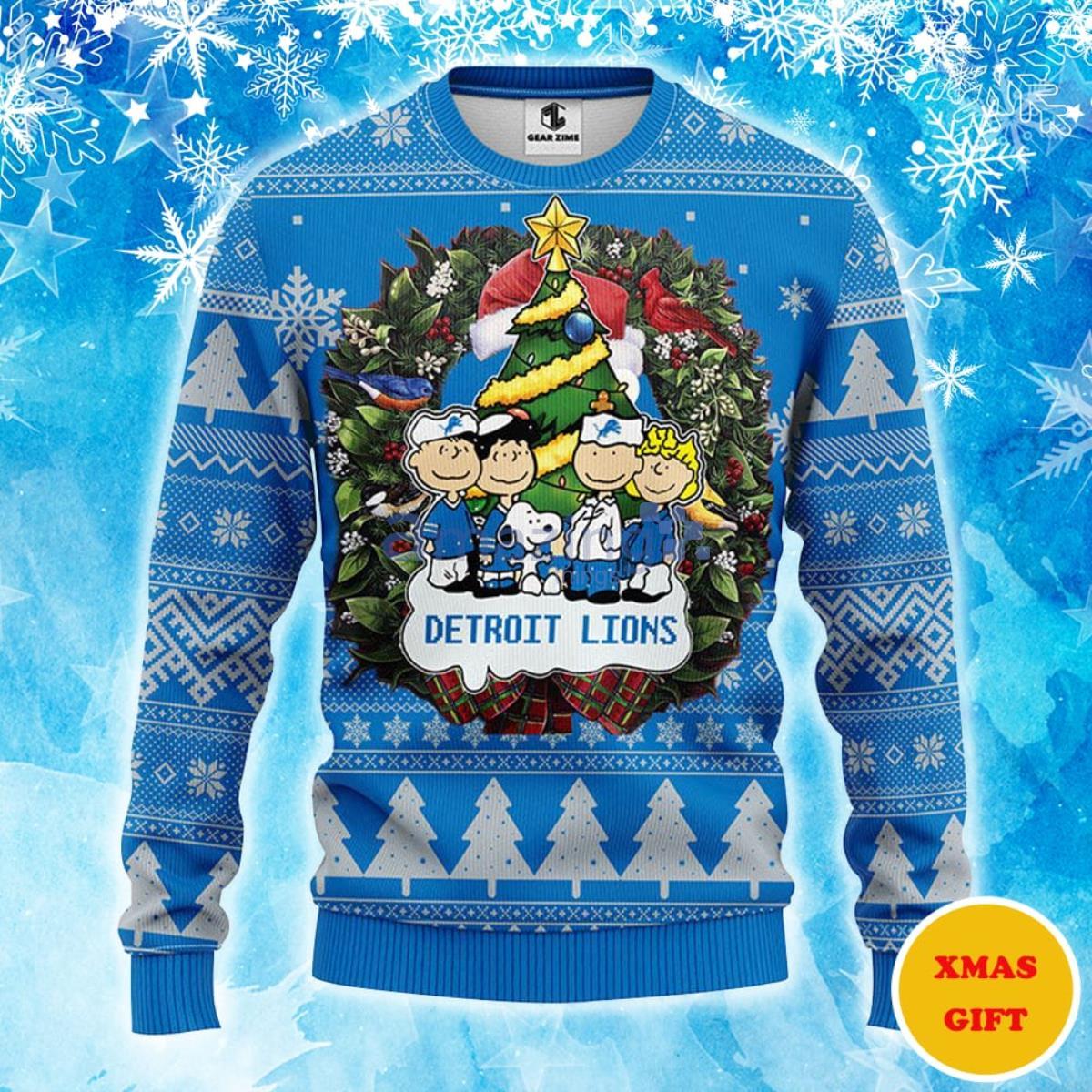 Detroit Lions Snoopy Dog Christmas AOP Sweater