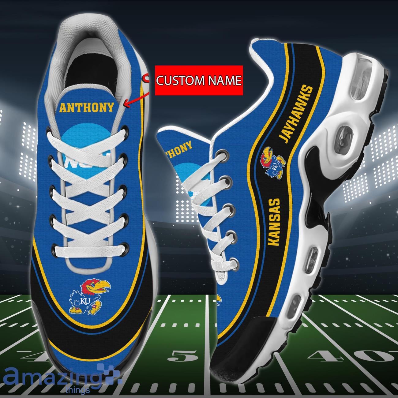 Kansas Jayhawks NCAA Air Cushion Sports Shoes Custom Name For Fans image Kansas Jayhawks NCAA Air Cushion Sports Shoes Custom Name For Fans Product Photo 2