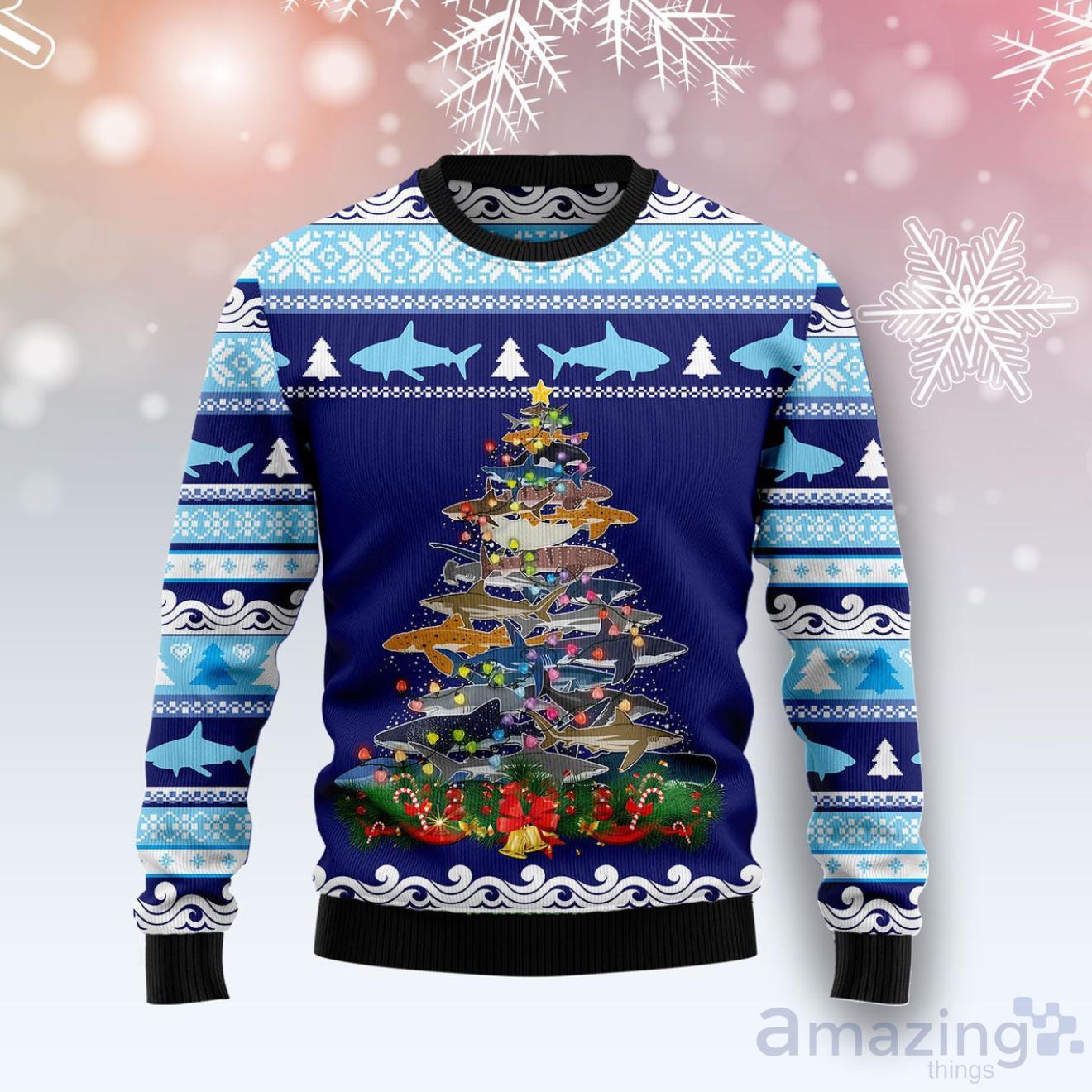 Lights Christmas Tree Santa Shark Ugly Christmas Sweater Product Photo 1