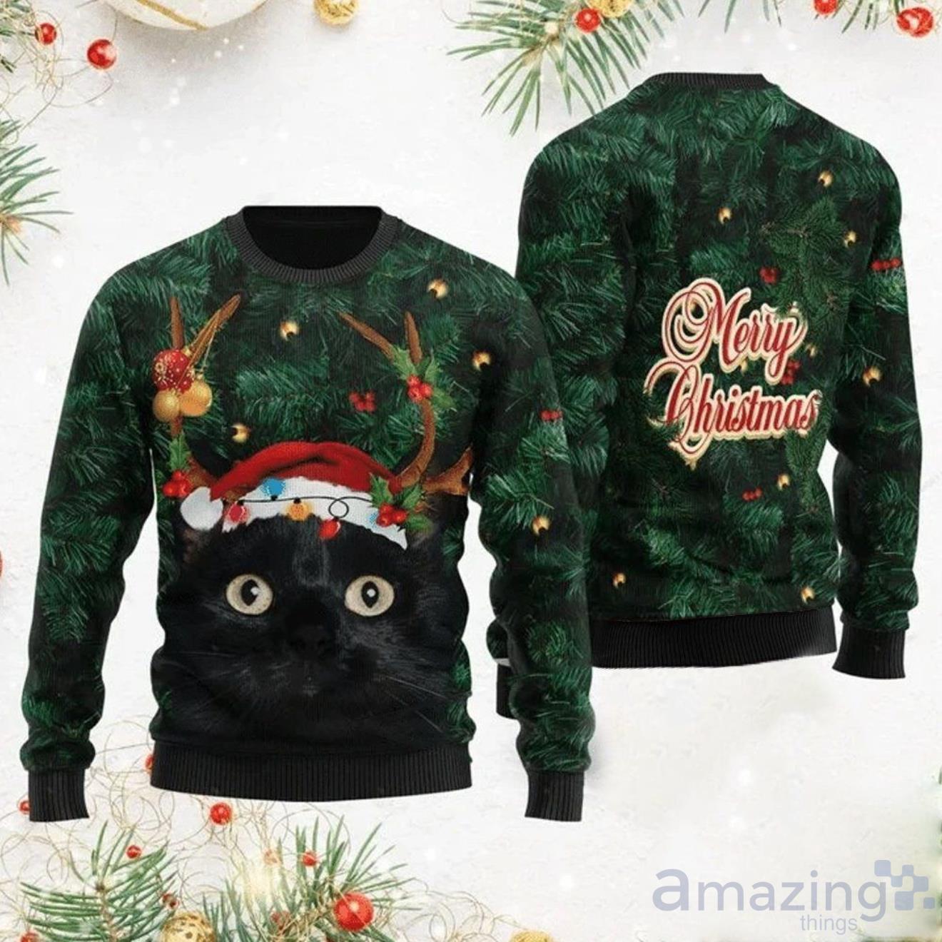 Merry Christmas Black Cat Ugly Sweater For Christmas Product Photo 1