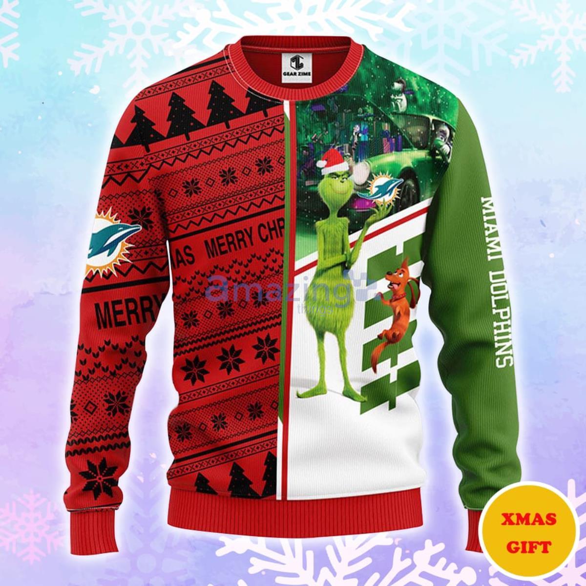 Miami Dolphins Grinch & Scooby-Doo Christmas AOP Sweater