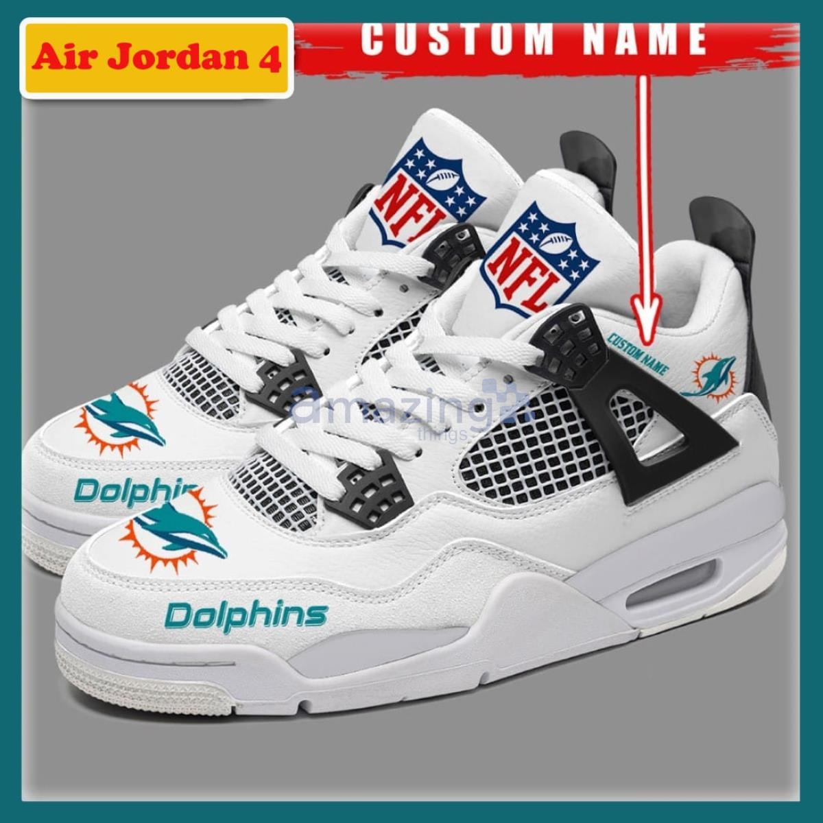 Custom Name Miami Dolphins NFL Air Jordan 4 Shoes Running Sneakers